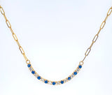 Necklace 14kt Gold Paper Clip Chain & Blue Sapphires-Diamond