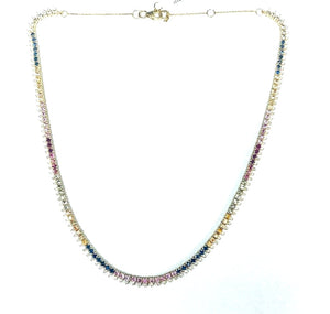 1.24Ct Diamond 5.50Ct Multi Sapphire 14Kt Yellow Gold Necklace