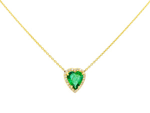 0.13 Ct Diamonds 1.3 Ct Emerald 14K Gold Necklace