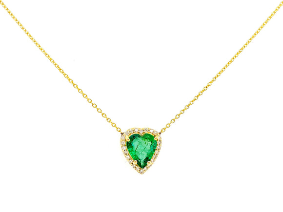 0.13 Ct Diamonds 1.3 Ct Emerald 14K Gold Necklace