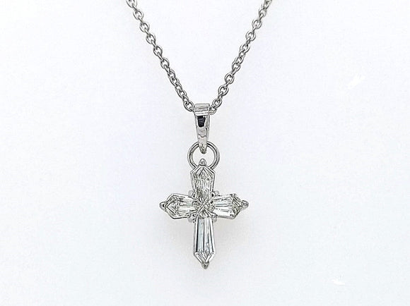 0.29Ct Diamond Cross pendent Necklace 14K White Gold