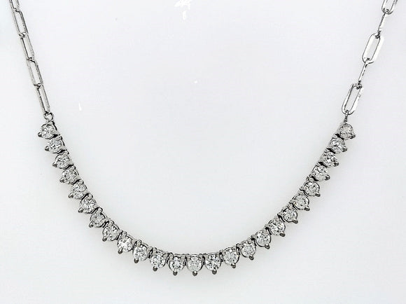 2.50 Ct Diamond three prong setting half and half paper clip necklace 14K White Gold