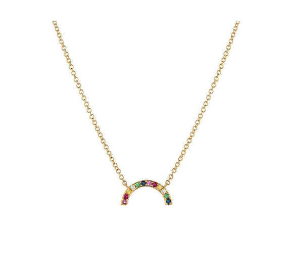 This Rainbow 0.25Ct Multi Gemstones 14k Yellow Gold Necklace