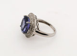 6 cts round tanzanite and 1.3cts white diamond cocktail ring in 14K white gold