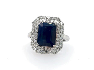 0.95 Ct Diamond 4.90 Sapphire Ring 14K white gold