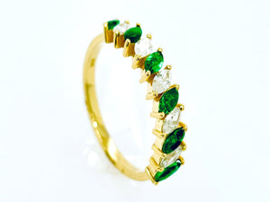 Marquise Shaped Diamond and Emerald Ring 14K Yellow Gold