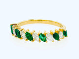 Marquise Shaped Diamond and Emerald Ring 14K Yellow Gold