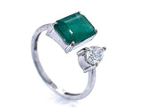 0.33 Ct Pear shaped Diamond 2.20 Ct Emerald Ring 18K Gold