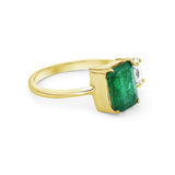 0.33Ct Oval Diamond 2.20 Emerald Ring 18K Gold