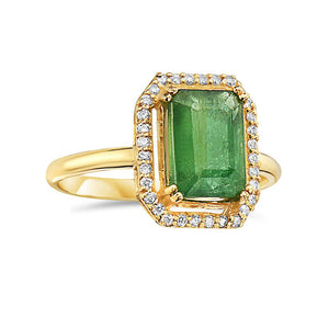 0.21 Ct. Tw. Diamond Around 2.50 Ct. Tw. Emerald 14K Gold Ring