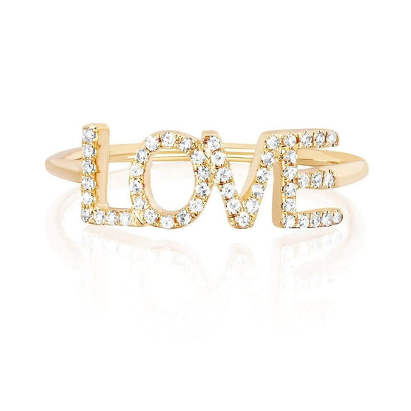 0.15Ct. T.w. Diamond love (Block Letters) ring set in 14k Yellow gold