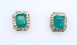 0.58Ct Diamond 3.5Ct Emerald 14K Yellow Gold Earring