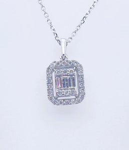 0.49Ct Diamond 14K White Gold Emerald Cut Pendent