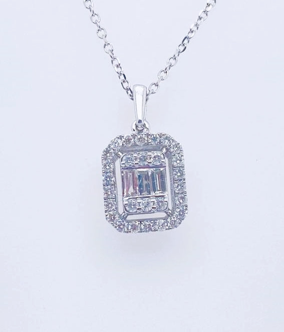 0.49Ct Diamond 14K White Gold Emerald Cut Pendent