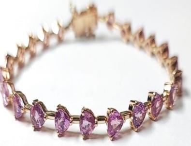 7.2 Cts Pear Shape Pink Sapphire 18K Rose Gold Tennis Bracelet