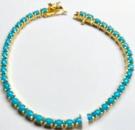 7 Cts Turquoise Oval Shape 14Kt Yellow gold Tennis Bracelet