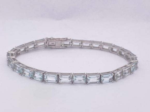 14Ct Aquamarine Stone 14K White Gold Emerald Cut Bracelet