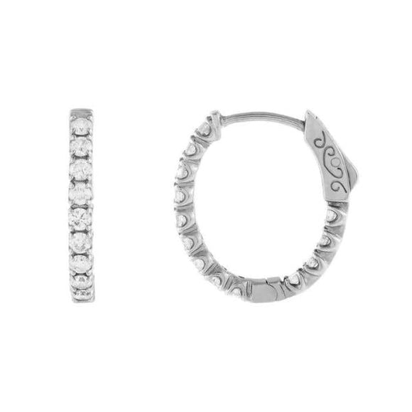 0.98Ct Diamond Oval Hoop 14K White Gold Earring