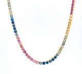 14.20Ct Multi Sapphire 14K Yellow Gold Tennis Necklace