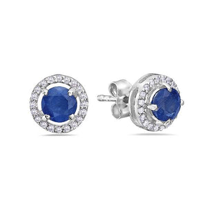 1.74Ct Sapphire 0.19Ct Diamond Halo Stud 14K White Gold